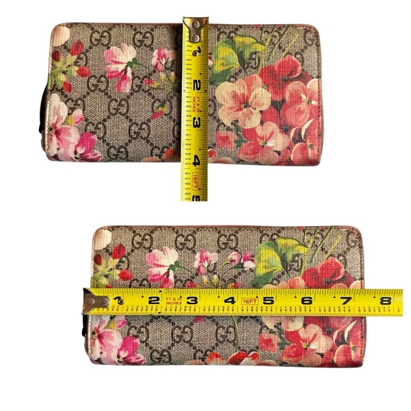 Authentic GUCCI GG Supreme Floral Blooms Pink & Tan Large Zippy Wallet with Box - Picture 11 of 12